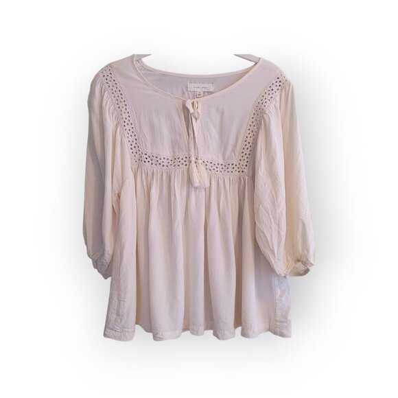 Cleo + Wolf Austin cream long sleeve semi-sheer blouson blouse Size S EUC - Picture 2 of 7